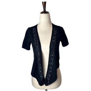 Autumn Cashmere Sweater Women Small Black Cashmere Beaded‎ Neckline Cardigan